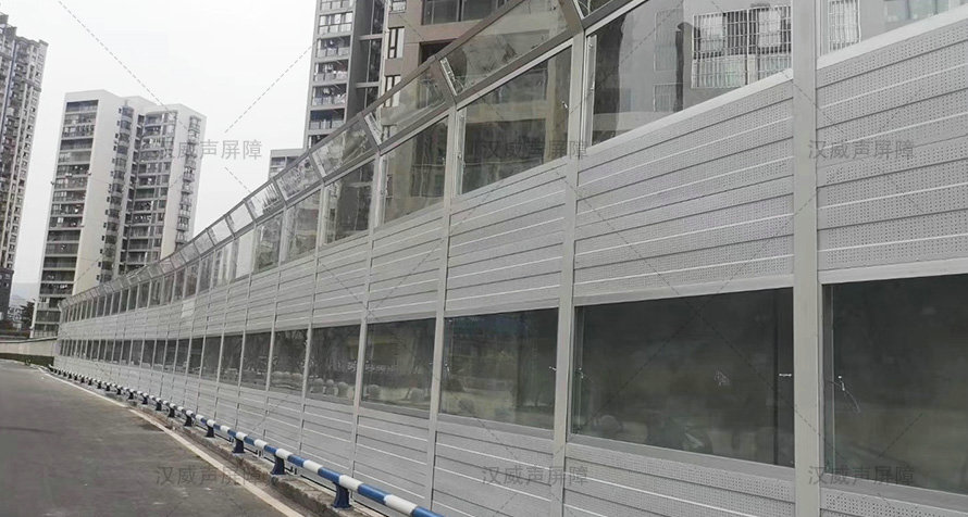 重慶玻璃鋼+鋼化夾膠玻璃城市道路與小區之間聲屏障案例